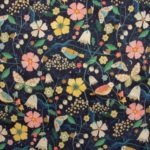 Coton Hedgerow-Flower ​& birds_bleu foncé​-​multicolore