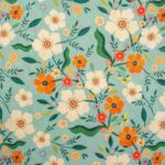 Coton Hedgerow-Orange ​& white flowers_bleu clair​-​blanc​-orange