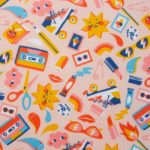 Toile cirée_ABC-École cool_rose perle-jaune-bleu