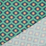 Toile cirée_Fleurs-losanges_vert foncé-saumon-pétrole