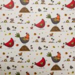 Toile cirée - coton enduit_Poules_Ferme_offwhite_rouge_gris